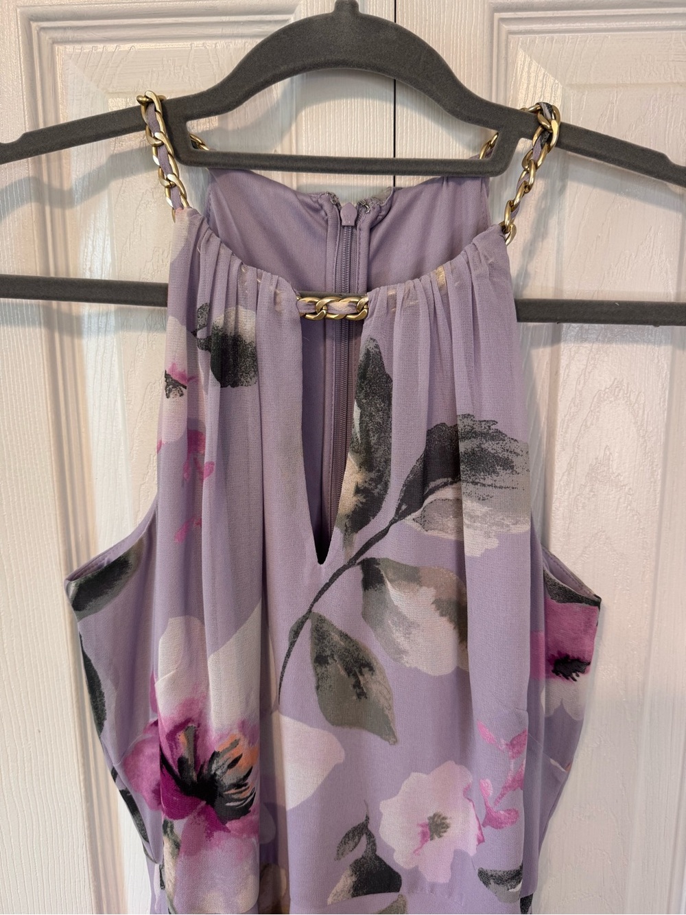 WHBM Lavender Floral Gold Chain Halter High-Low Dress Sz 2 Spring Summer Cocktai - Picture 4 of 16
